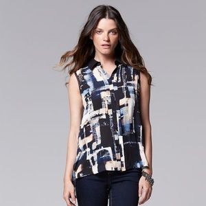 Simply Vera Vera Wang Abstract Chiffon Sleeveless Blouse Top Size Large